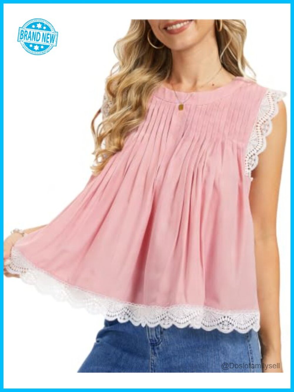 Women's Lace Trim Pleated Peplum Tank Top Flowy Summer Babydoll Blouse